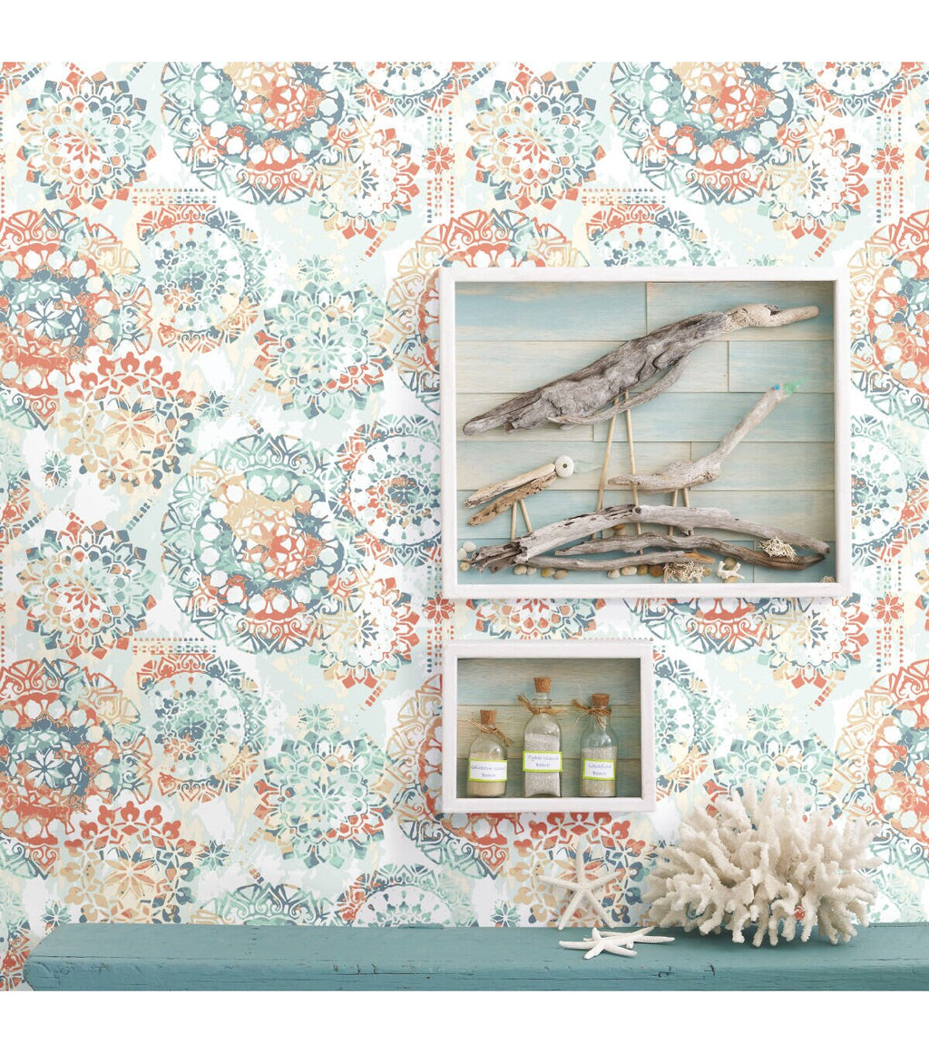 RoomMates Wallpaper Orange & Blue Bohemian