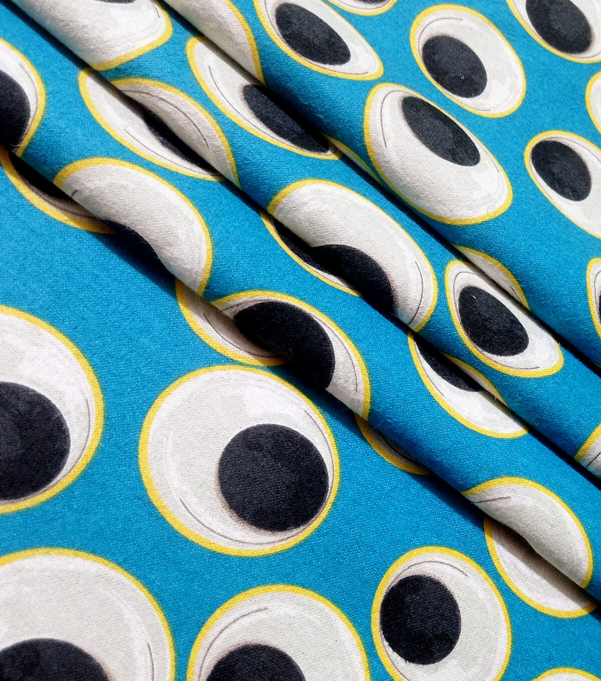 Eye See You Googly Eyes on Teal Super Snuggle Flannel Fabric