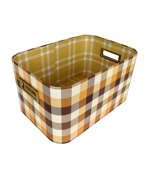 14 Yellow Buffalo Checks Oval Lidded Box With Cutout Handles