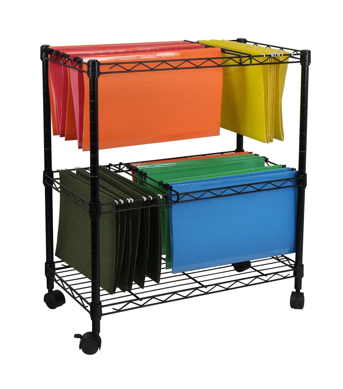 Oceanstar 24 Black Portable 2 Tier Metal Rolling File Cart