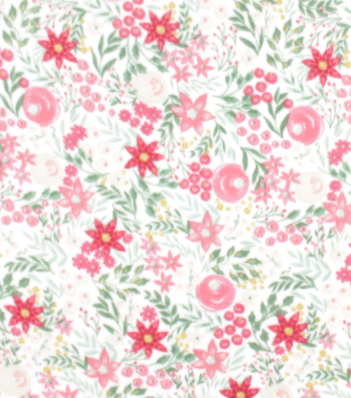 Christmas Floral on White Anti Pill Fleece Fabric