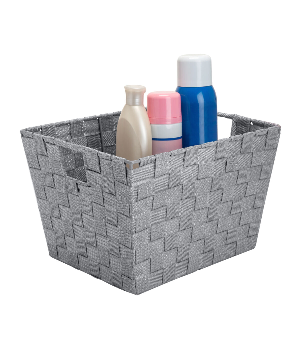 Simplify 10 x 8 Gray Lurex Striped Woven Storage Bin With Handles