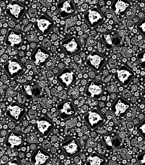 Fabric Traditions Bandana Cats on Black Novelty Cotton Fabric