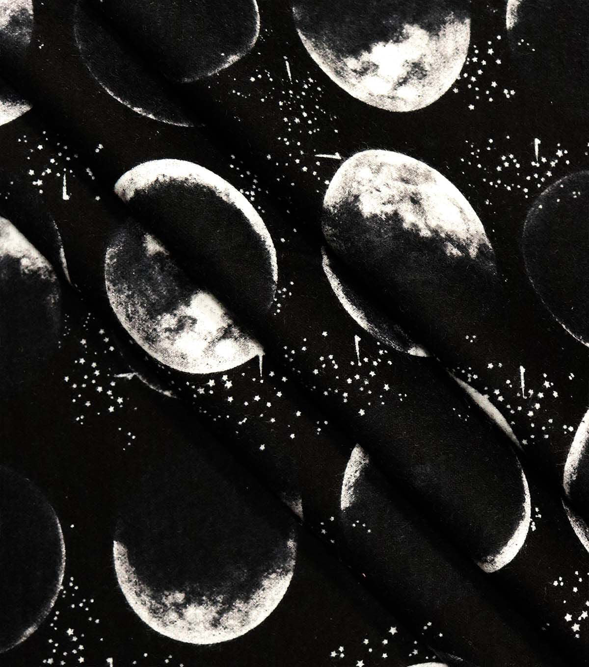 Moon Phases On Black Super Snuggle Flannel Fabric