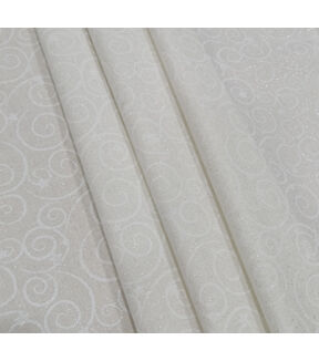 Stars on Swirls White Glitter Cotton Fabric by Keepsake Calico