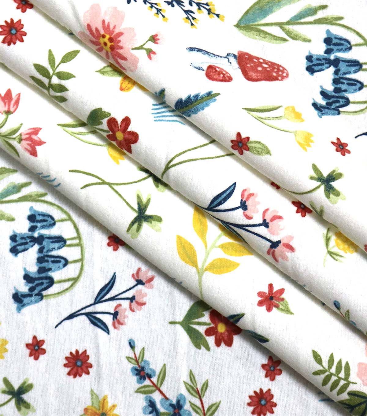 Floral on White Super Snuggle Flannel Fabric