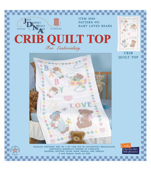 Jack Dempsey 40 x 60 Baby Love Bears Stamped Crib Quilt Top