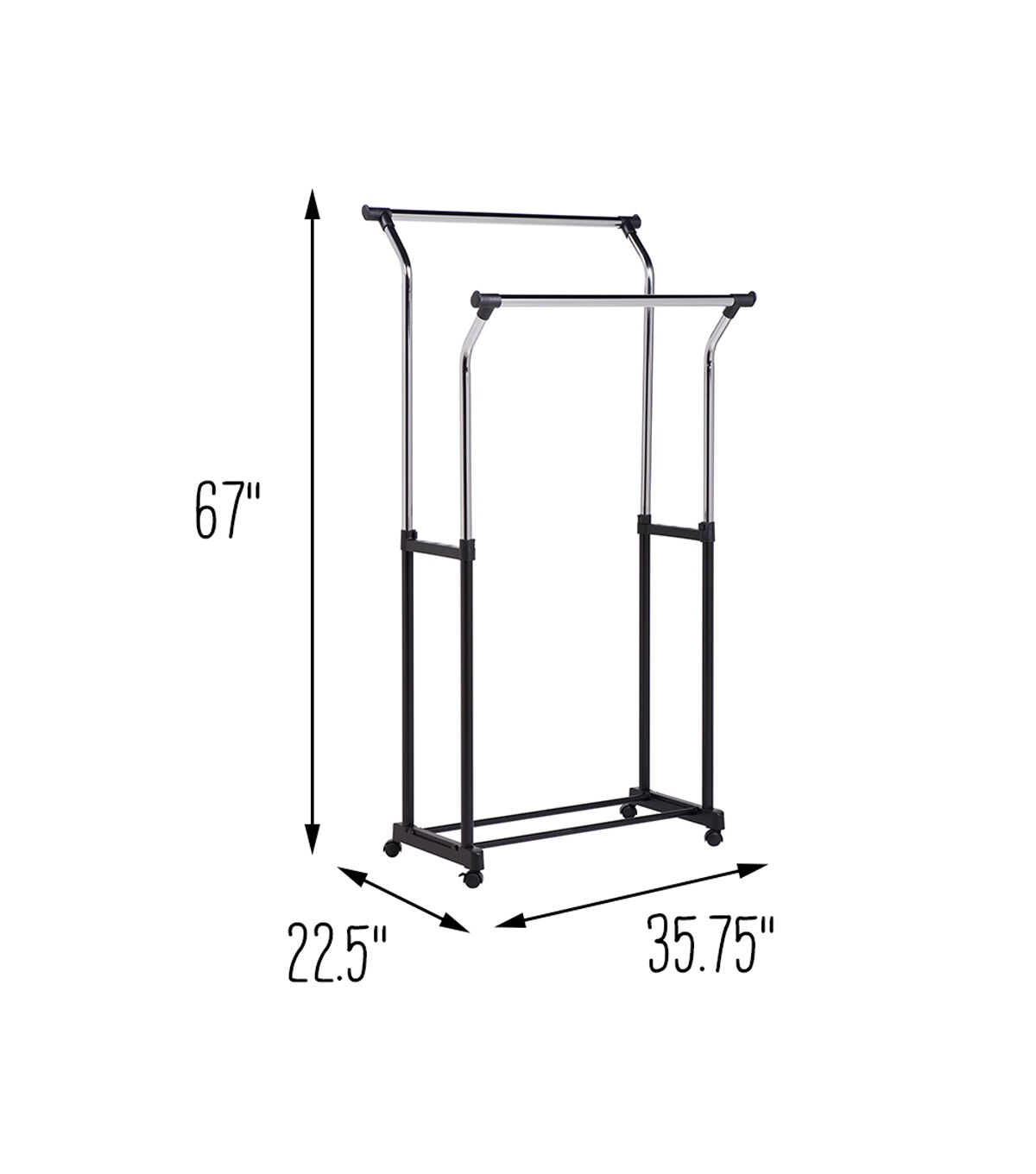 Honey Can Do 67 Chrome Heavy Duty Double Hanging Garment Rack