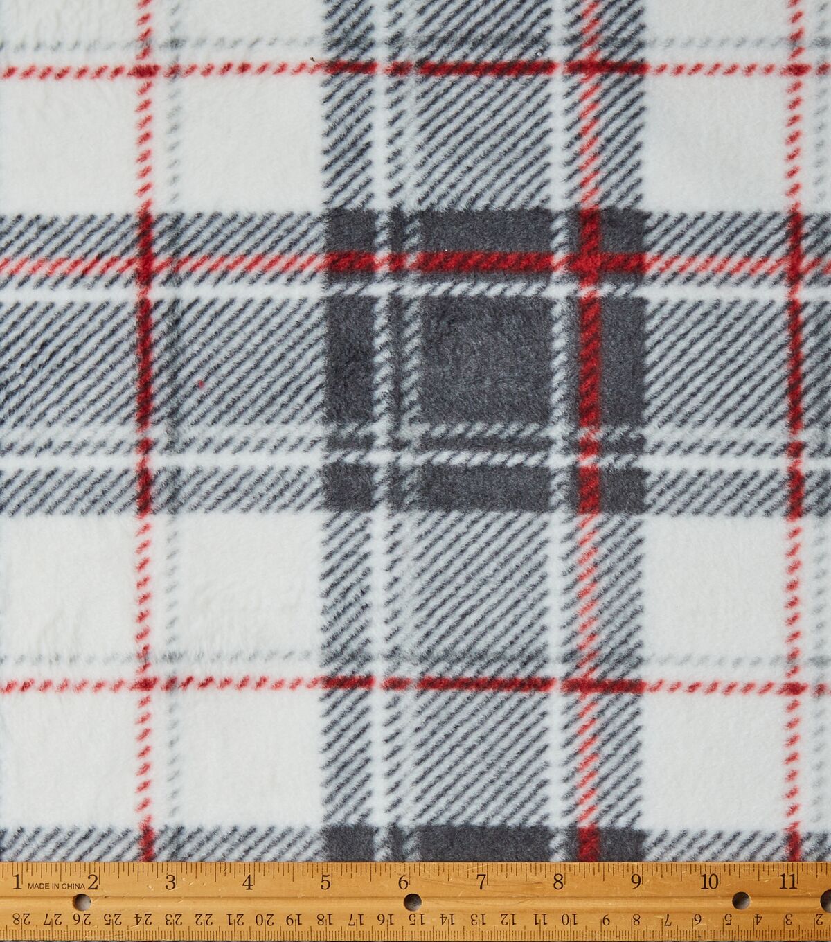 Eddie Bauer Black & White Red Plaid Premium Fleece Fabric