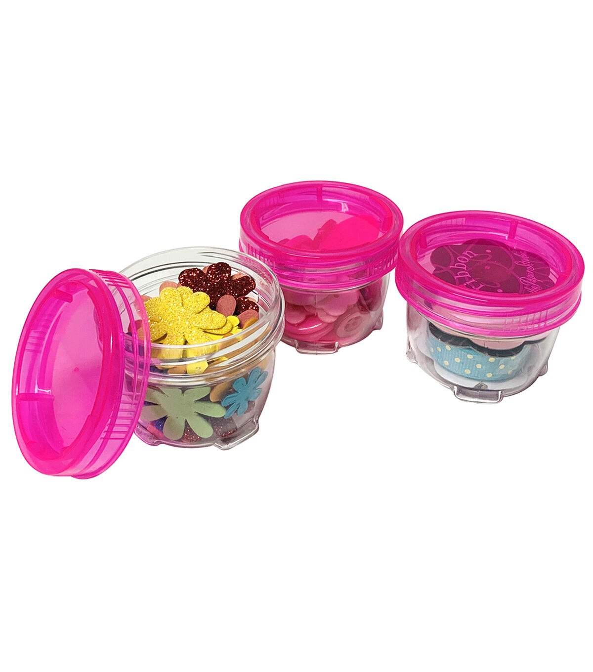 Everything Mary 2 x 1.5 Plastic Stackable Jars With Pink Lids 3pk