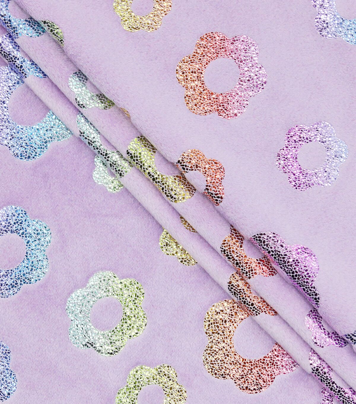 Foil Flowers on Purple Pure Plush Fleece Fabric