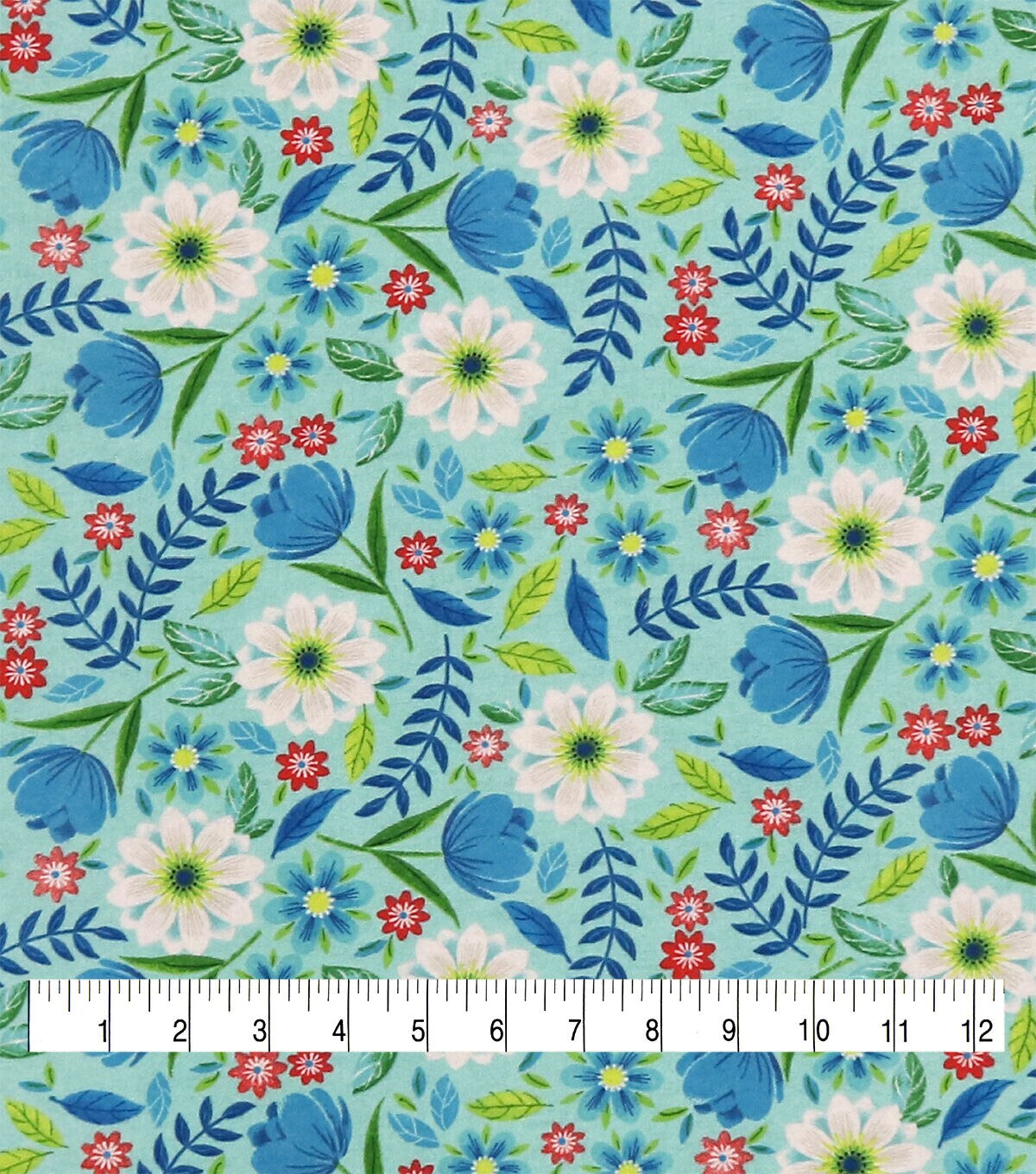 Daisy Leaves On Blue Super Snuggle Flannel Fabric