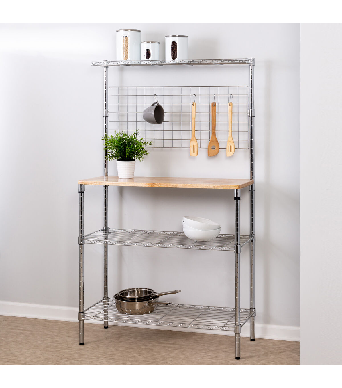 Honey Can Do 36 x 61 Chrome 4 Tier Baker's Rack With Grid Storage