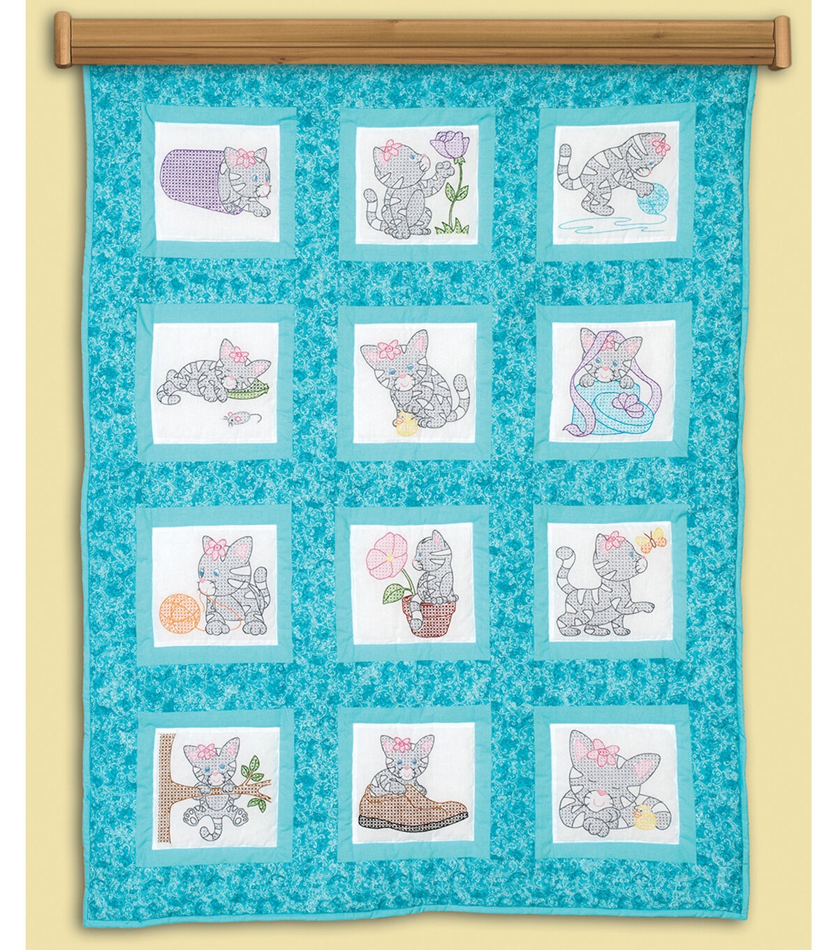 Jack Dempsey 9 Kittens Themed Stamped Quilt Blocks 12ct