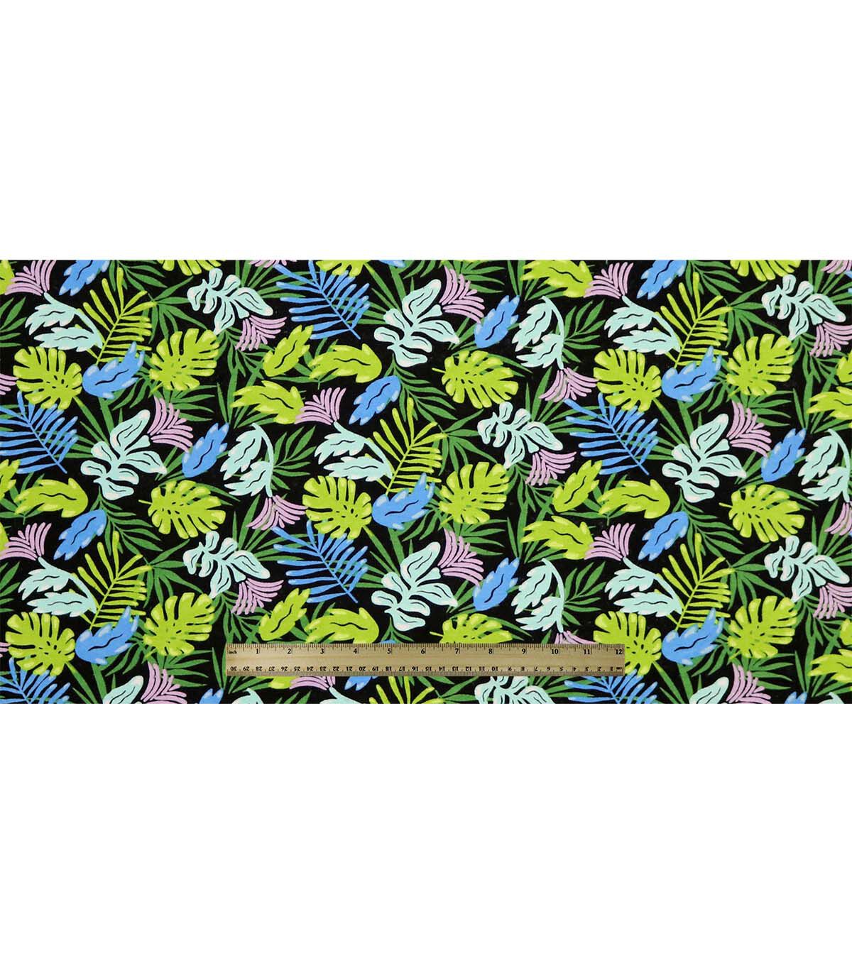 Tropical Leaves on Black Super Snuggle Flannel Fabric