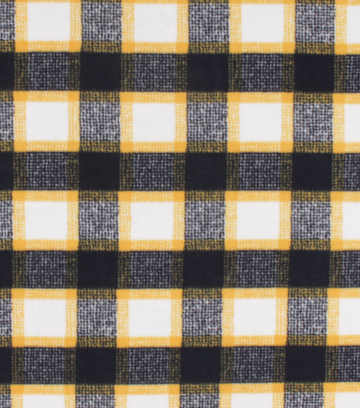 Yellow & Black Textured Plaid Anti Pill Fleece Fabric