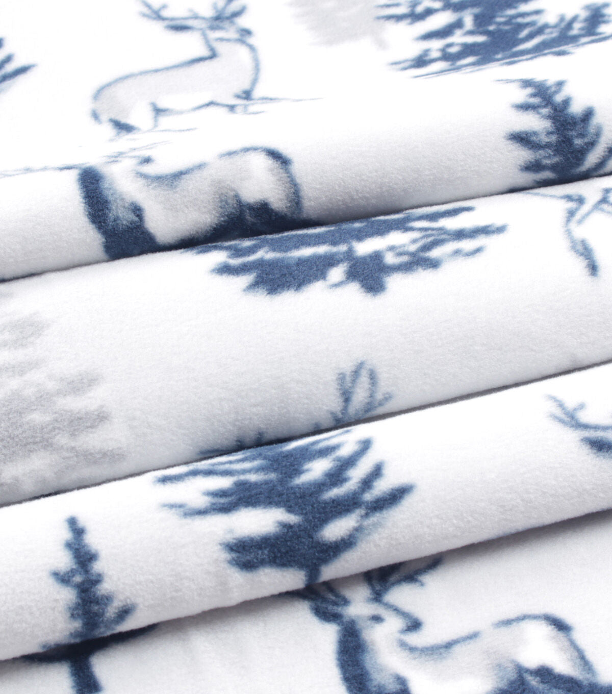 Blue Scenic Deer & Trees Anti Pill Fleece Fabric