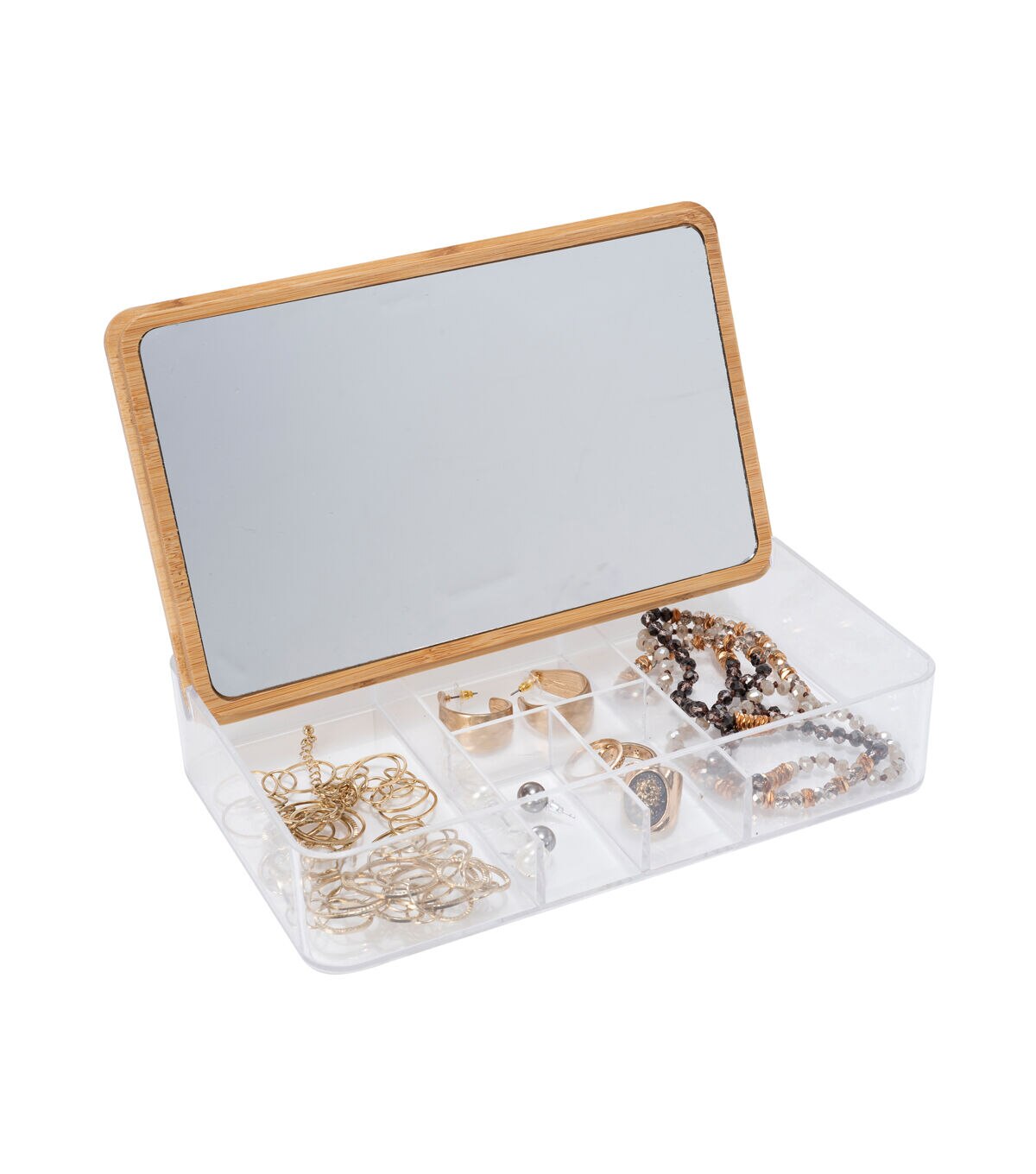 Simplify 9 Clear 5 Compartment Organizer With Bamboo Lid & Mirror
