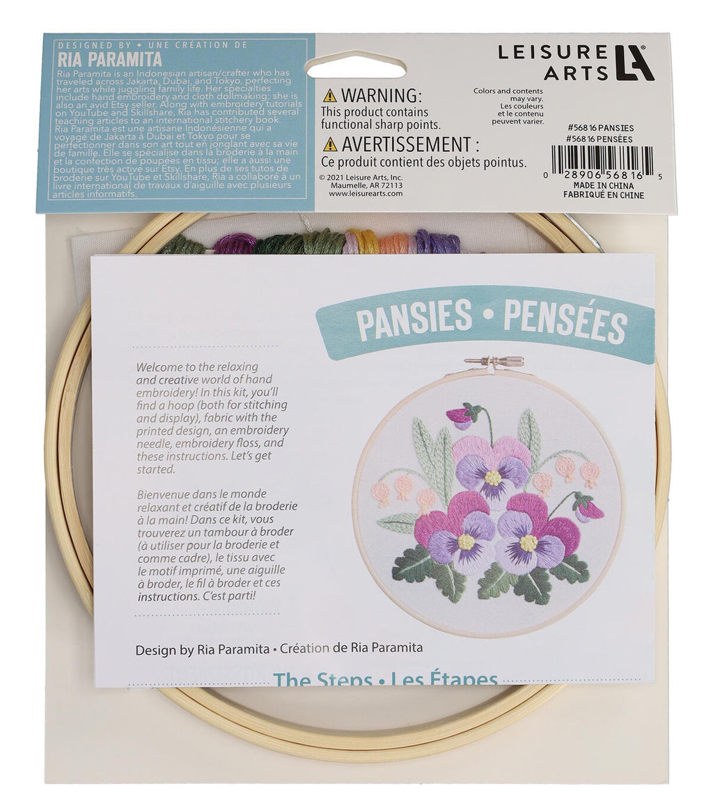 Leisure Arts 7 Pansies Embroidery Kit