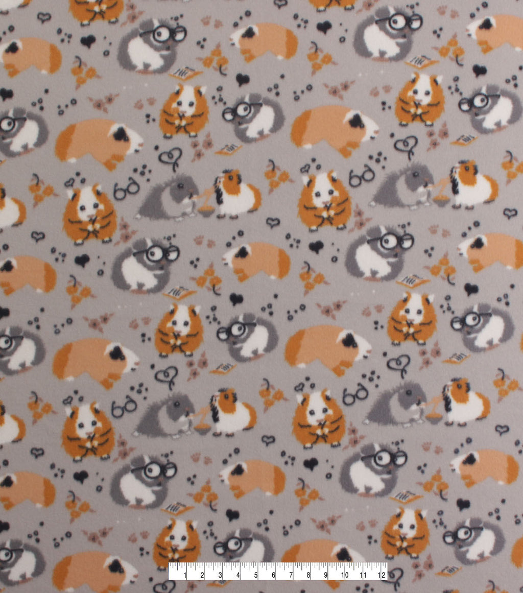Gerbils on Gray Blizzard Fleece Fabric