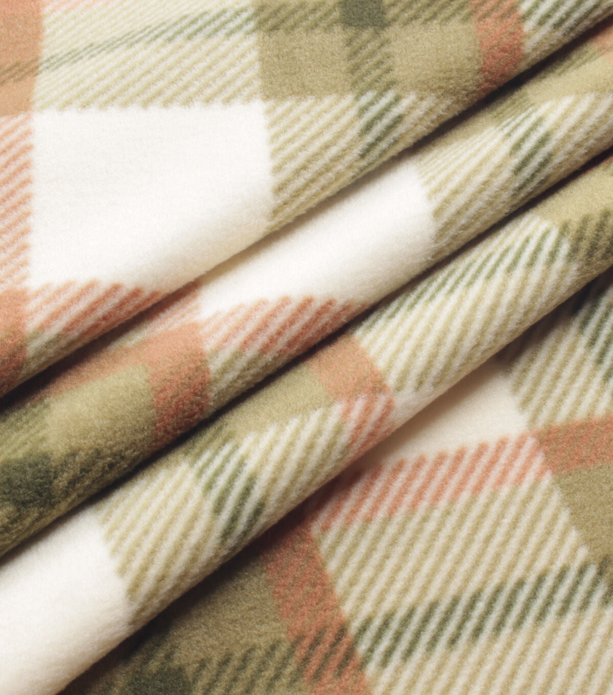 Cream & Olive Plaid Anti Pill Fleece Fabric