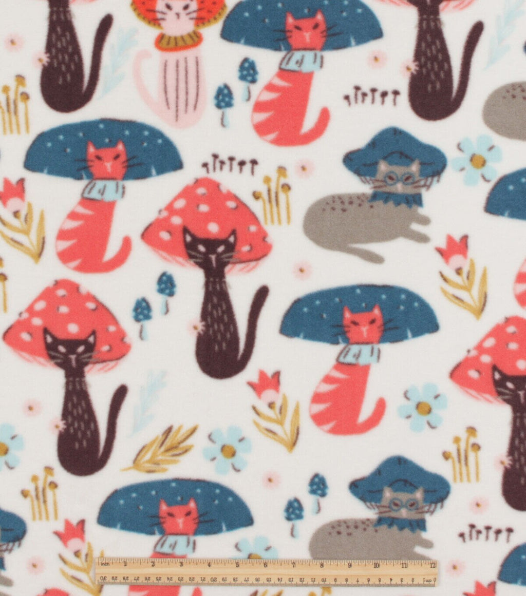Mushroom Cats Anti Pill Fleece Fabric