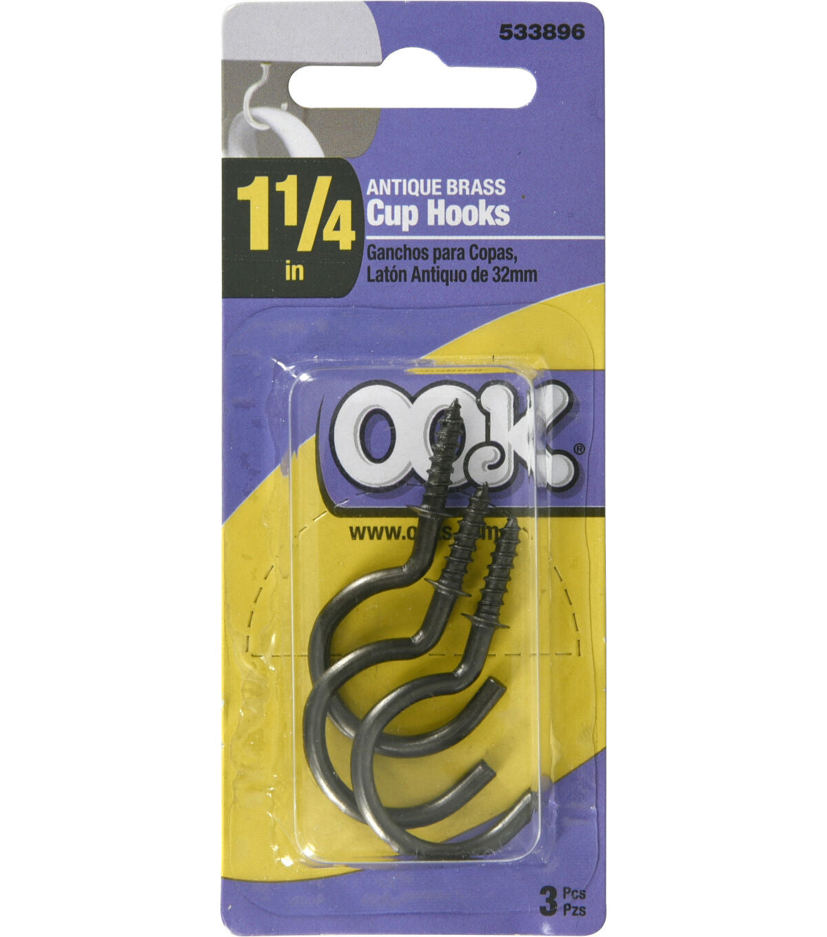 Ook 1 Antique Brass Cup Hooks 3pk