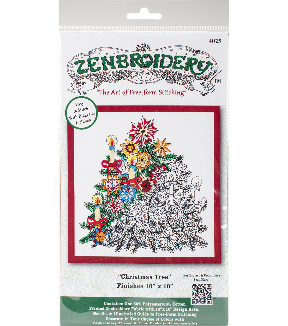 Design Works 10 Christmas Tree Zenbroidery Stamped Embroidery Kit