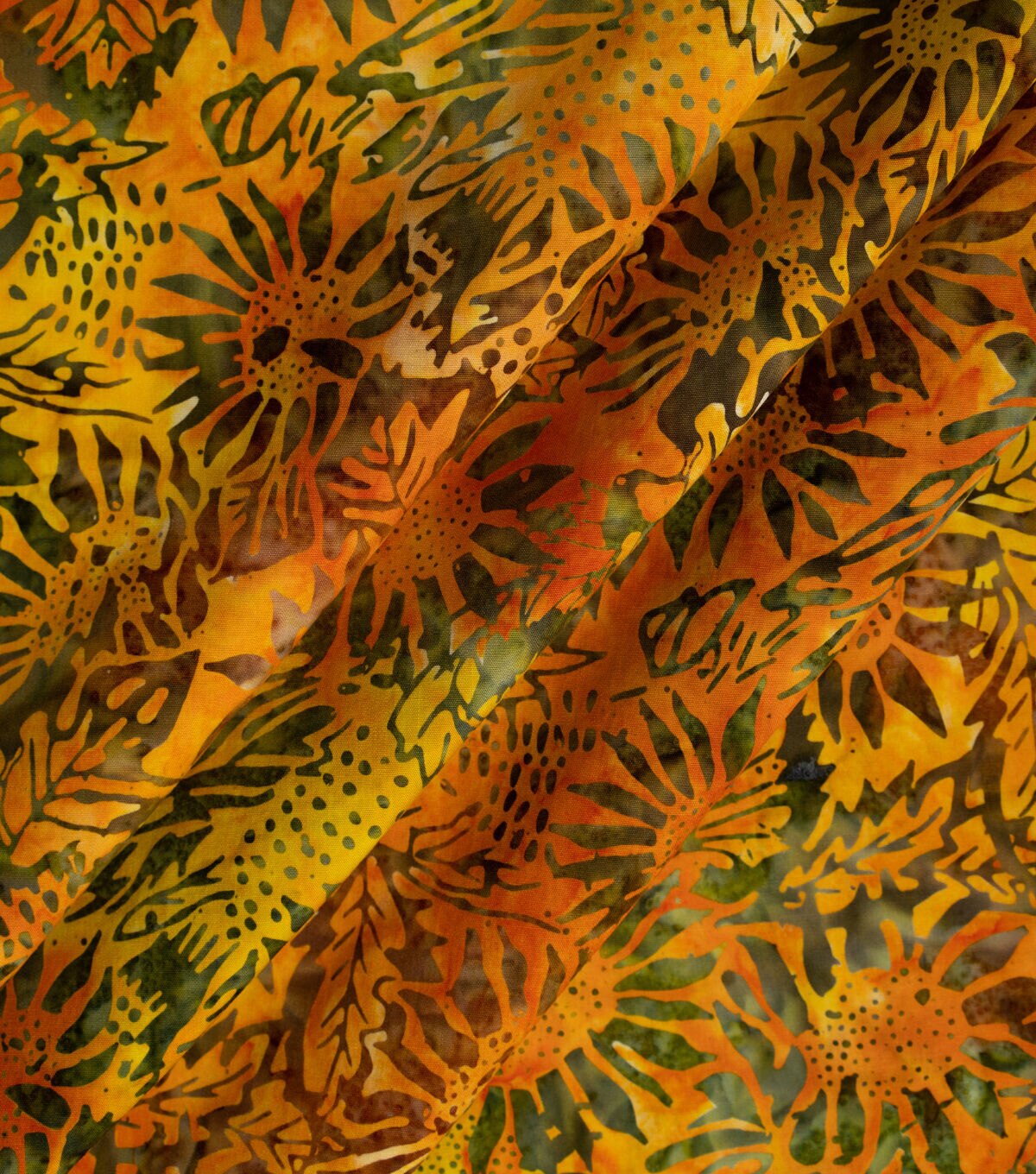 Orange & Yellow Sunflower Garden Batik Cotton Fabric
