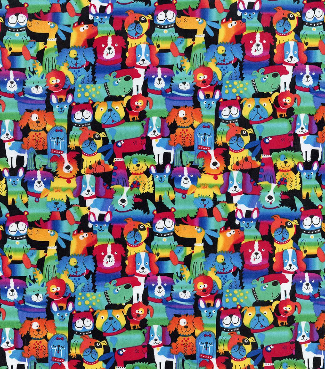 Hi Fashion Rainbow Puppies Novelty Cotton Fabric