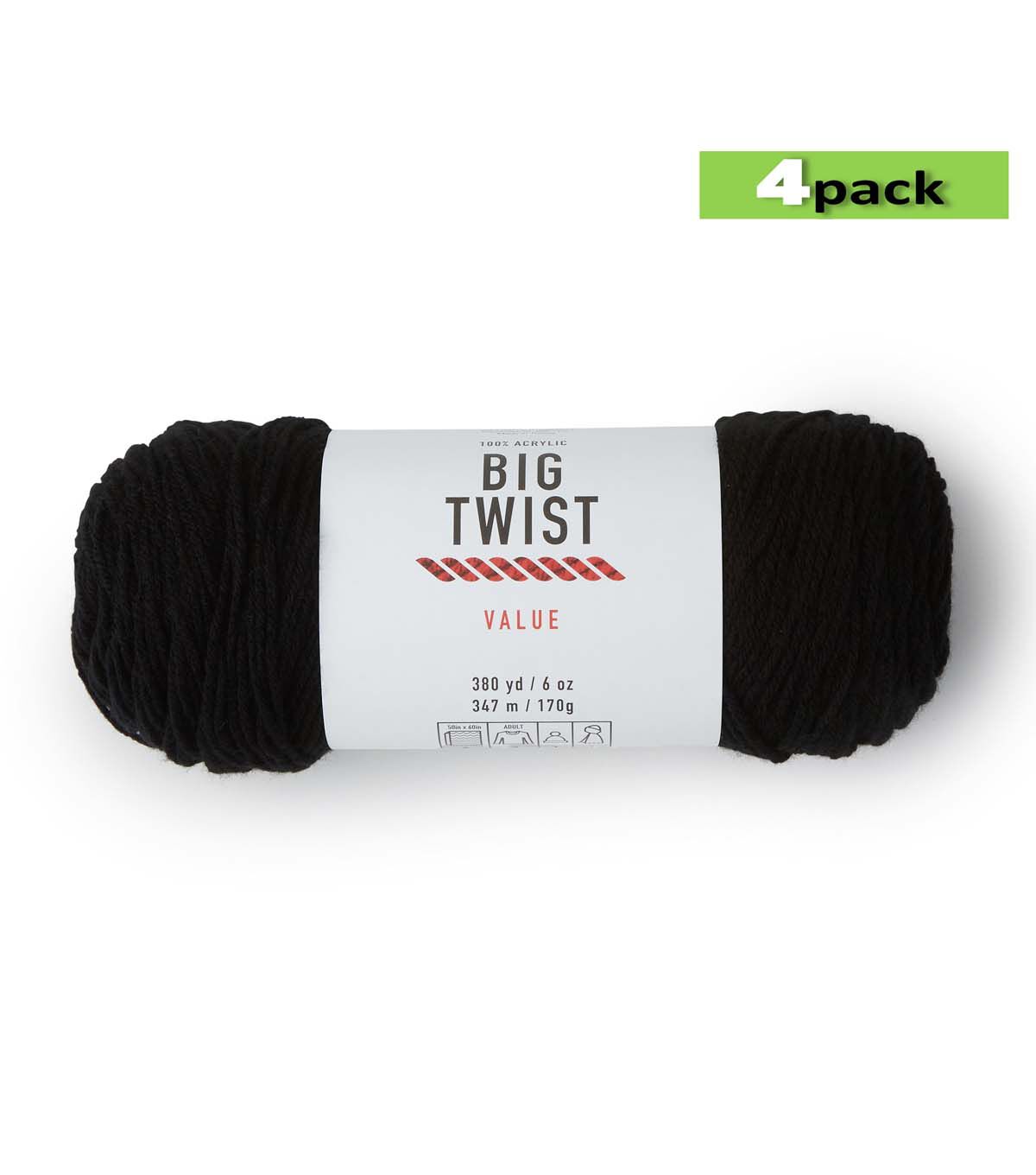 4pk Solid Black Medium Weight Acrylic 380yd Value Yarn by Big Twist