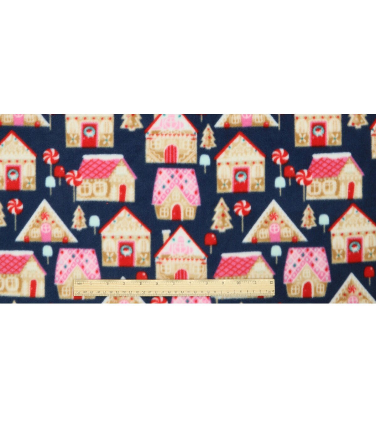 Christmas Gingerbread on Blue Anti Pill Fleece Fabric