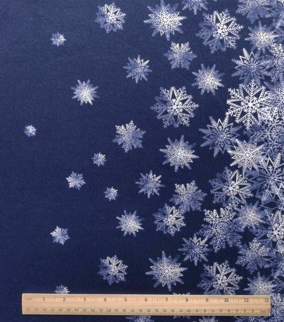 Blue Gradient Snowflakes Christmas Luxe Flannel Fabric