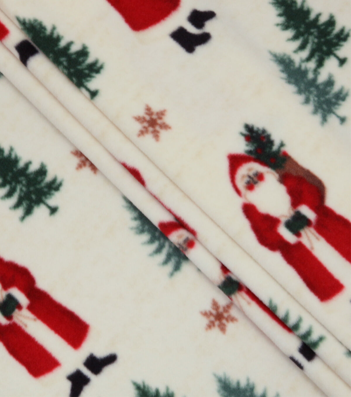 Santa & Pine Trees on White Anti Pill Fleece Fabric