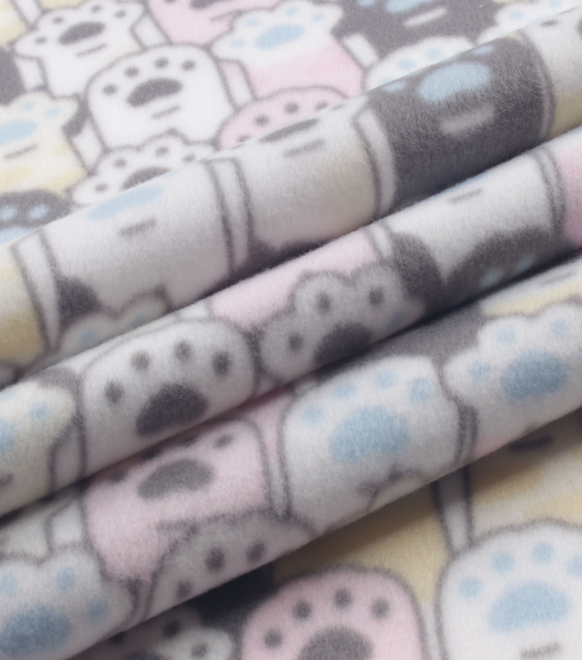 White & Pink Cat Paw Prints Blizzard Fleece Fabric