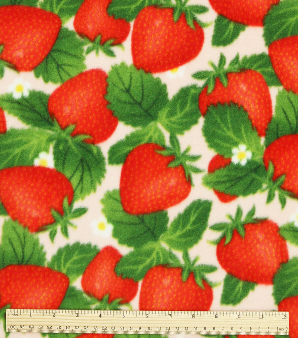 Red Bold Summer Strawberry Patch Anti Pill Plush Fleece Fabric