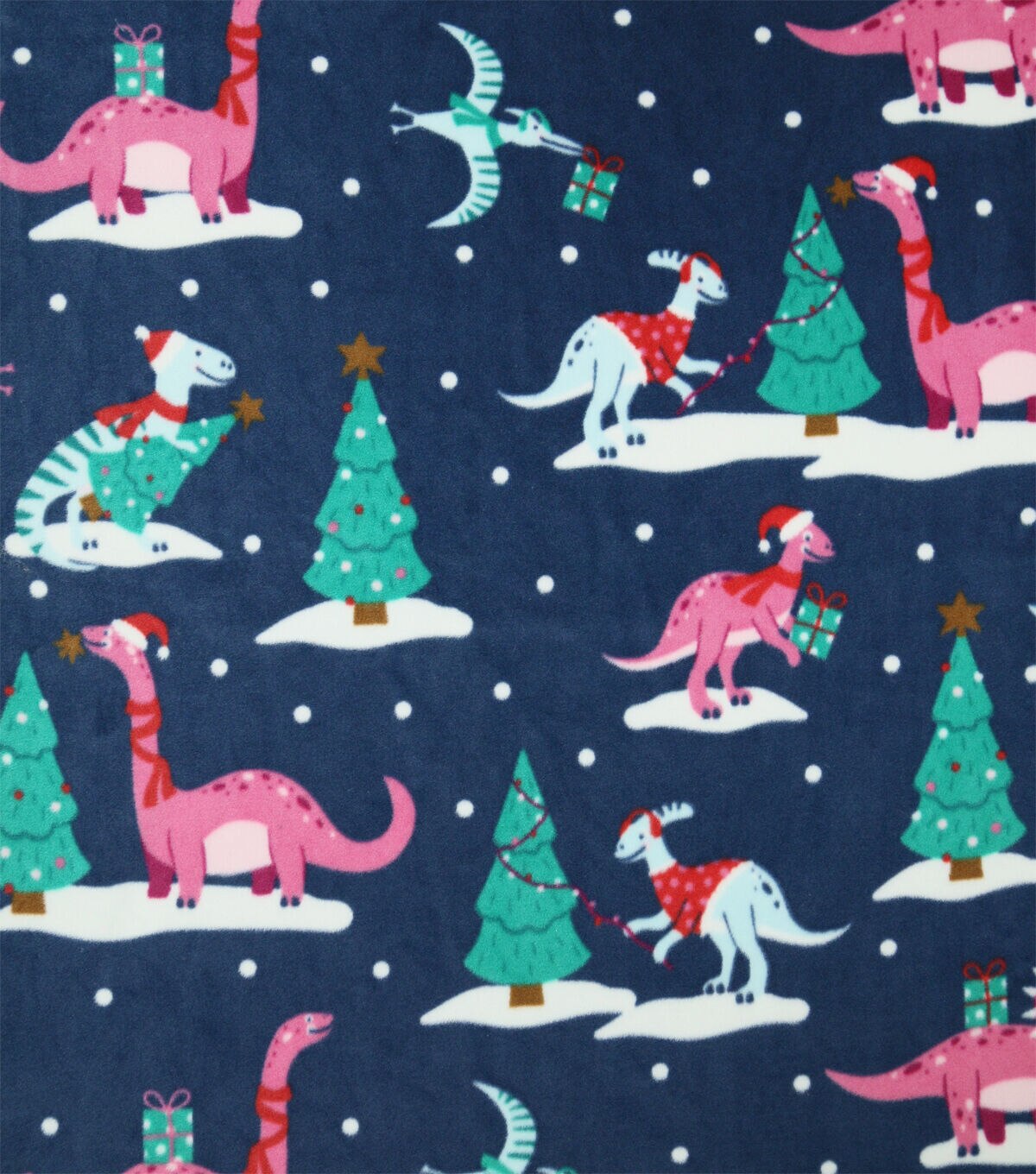 Pink Dinosaurs With Presents Anti Pill Fleece Fabric