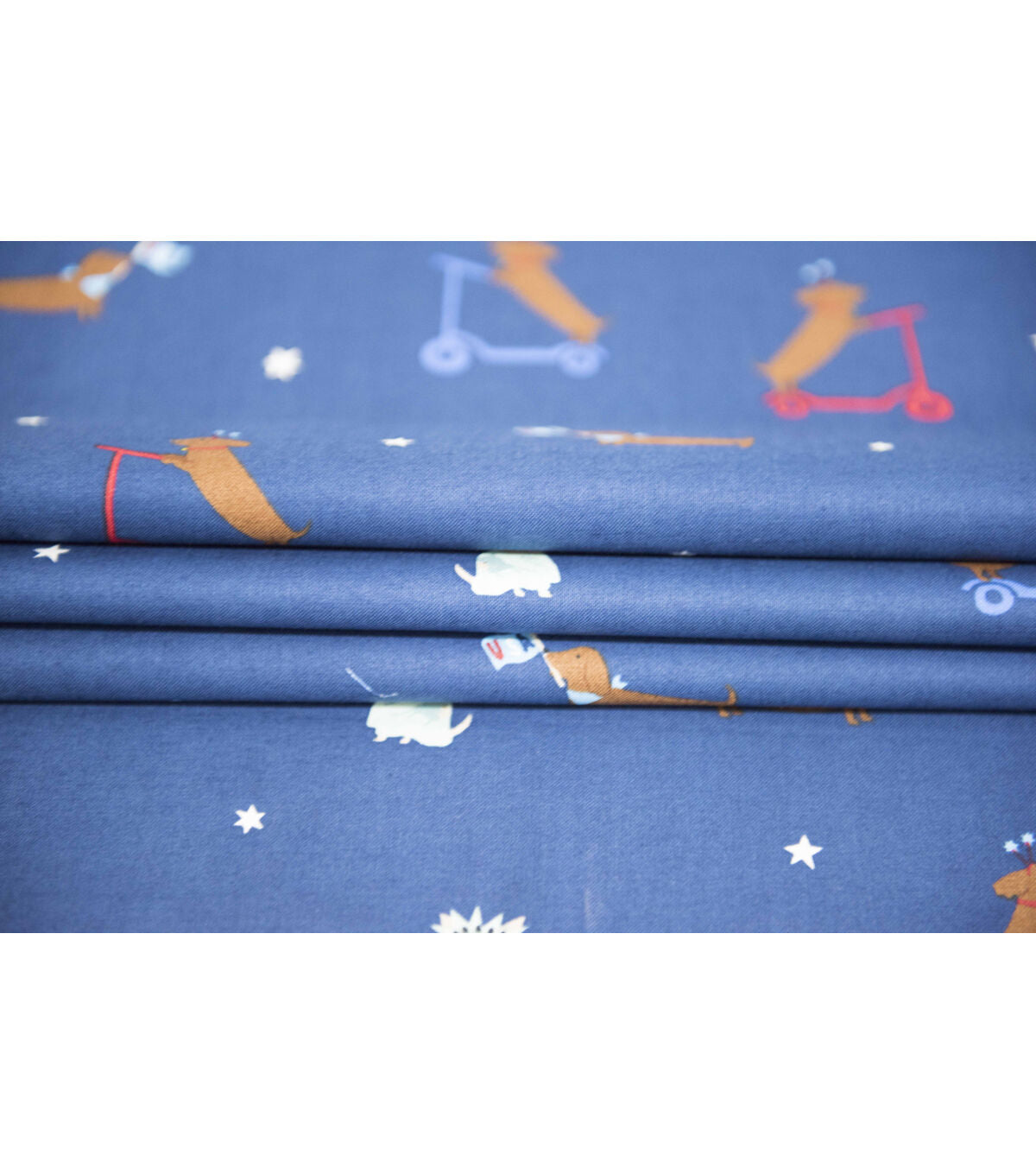 Blue Doggies On Scooters Patriotic Cotton Fabric by POP!