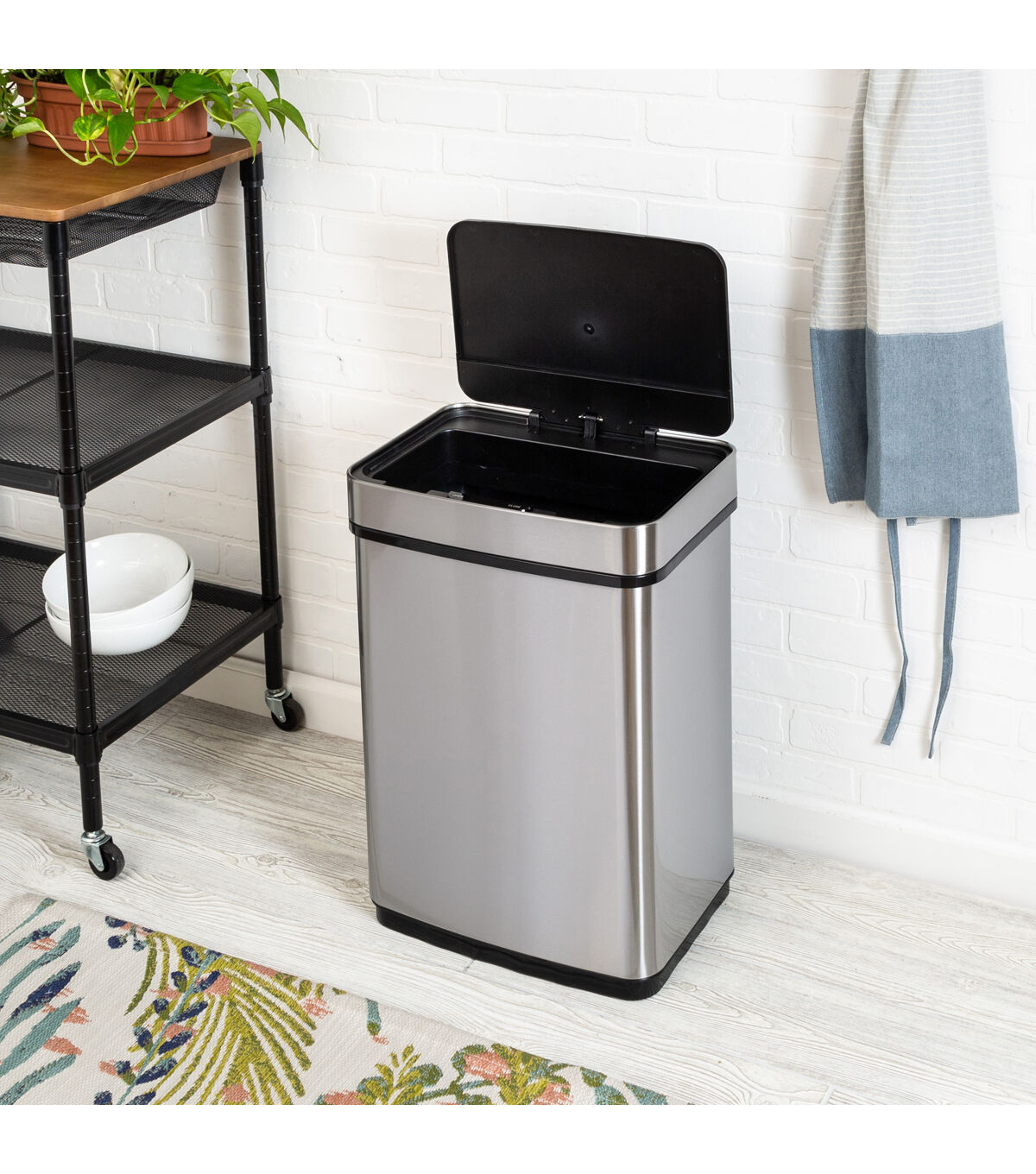 Honey Can Do 24 Silver Stainless Steel 50L Trash Can With Motion Sensor