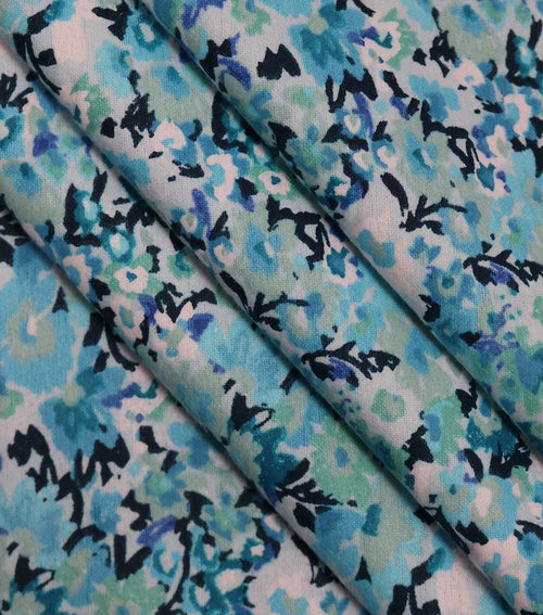 108 Blue Modern Floral Wide Flannel Fabric
