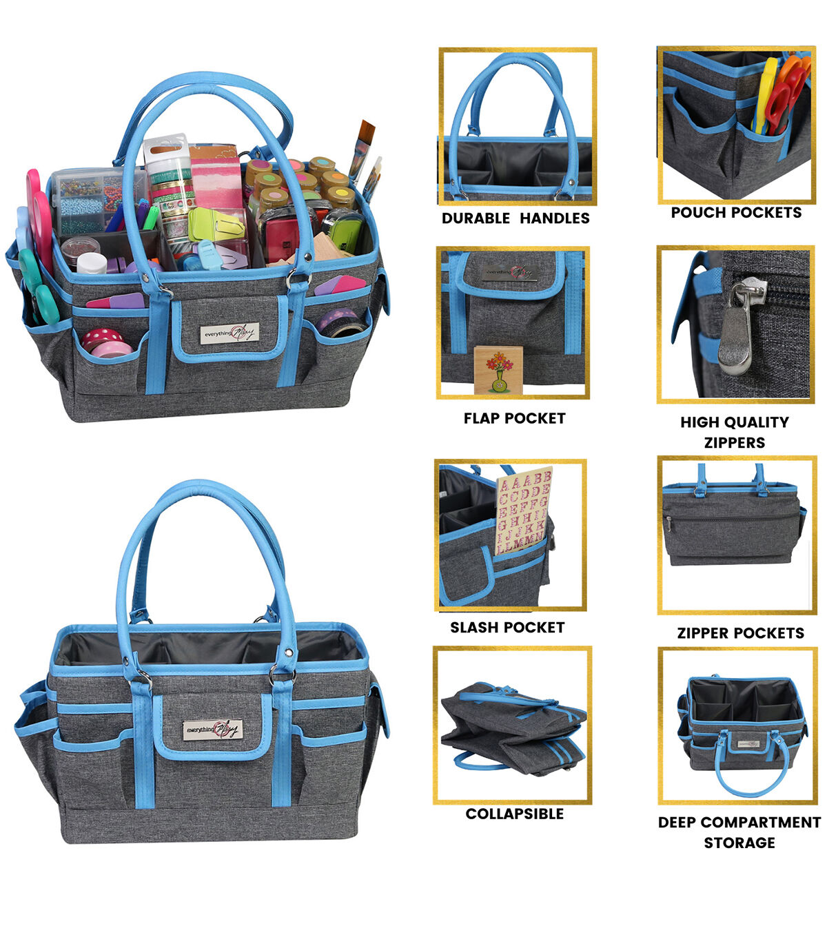 Everything Mary 12 Blue & Gray Craft Bag Organizer Tote