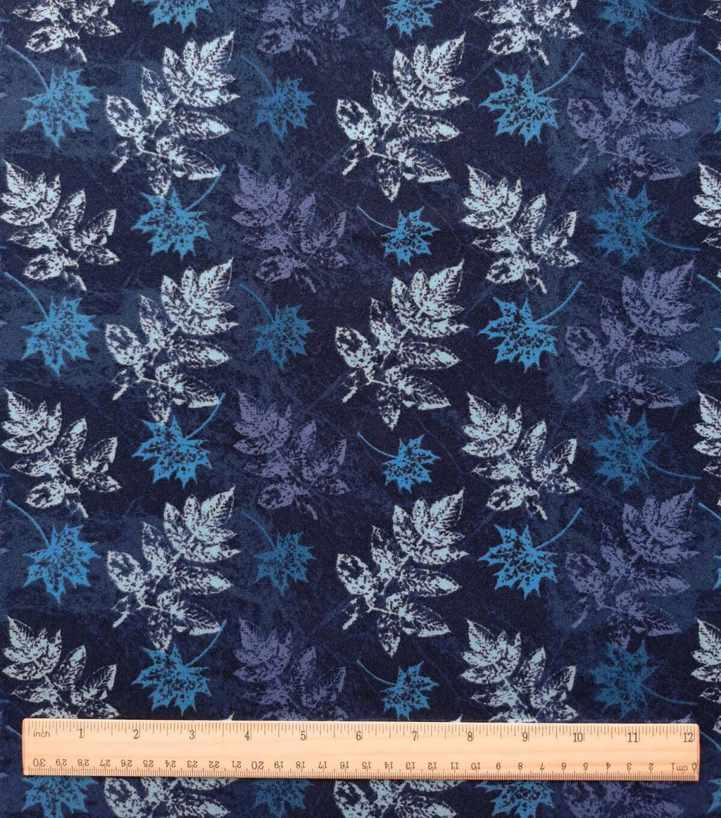 Blue Textured Leaves Luxe Flannel Fabric