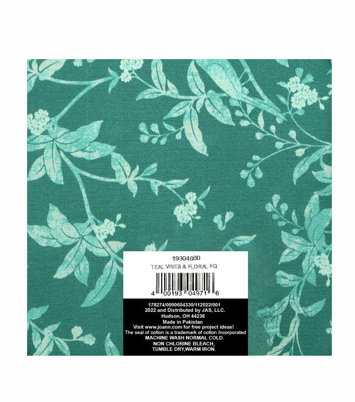 18 x 21 Teal Foliage on Gren Cotton Fabric Quarter by Keepsake Calico