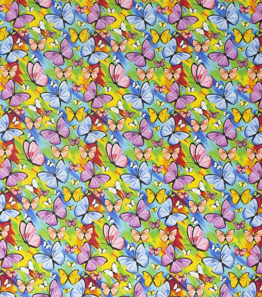 Multicolor Butterflies Novelty Cotton Fabric
