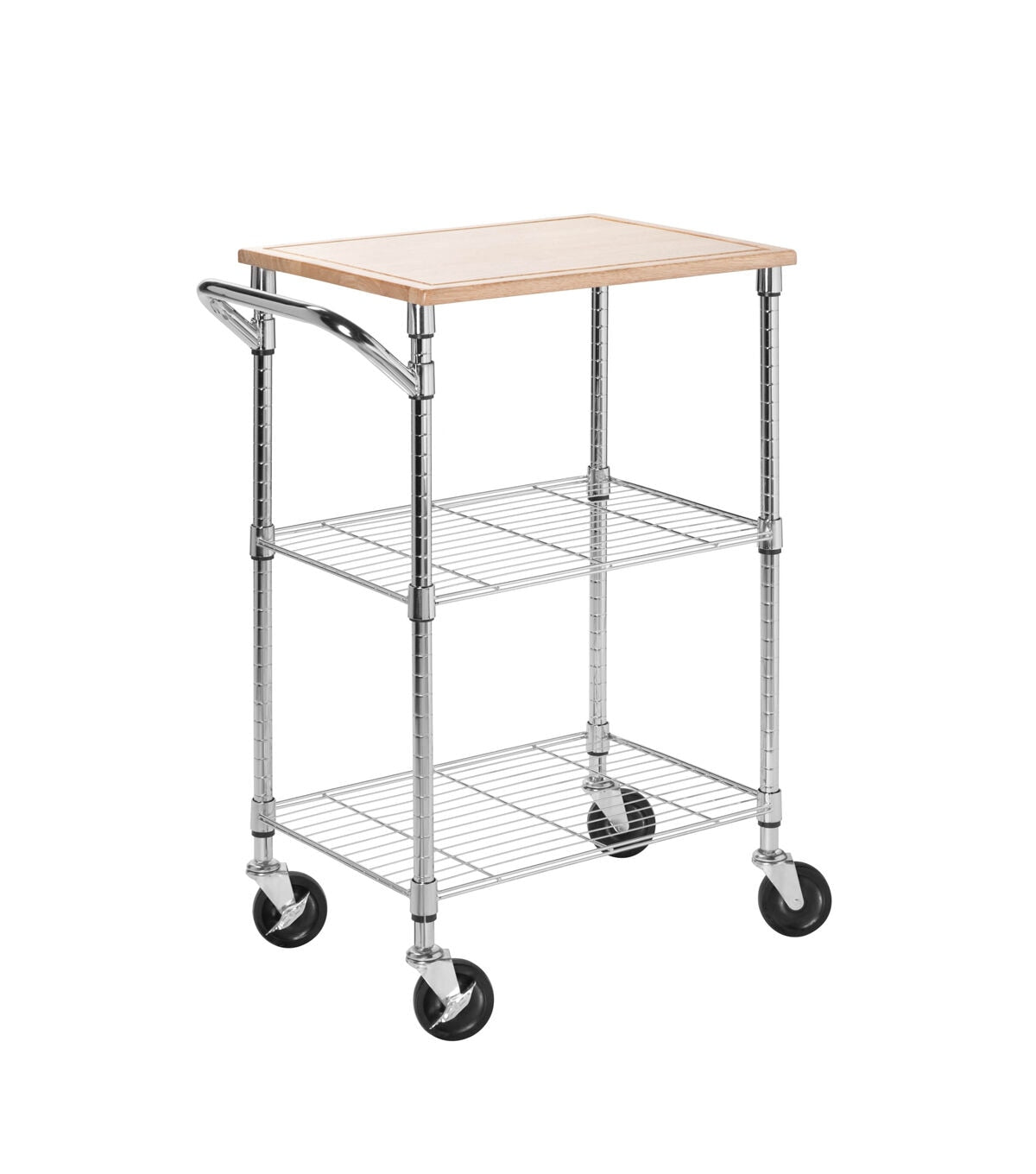 Honey Can Do 38 Chrome & Wood 3 Tier Kitchen Cart With Cutting Board