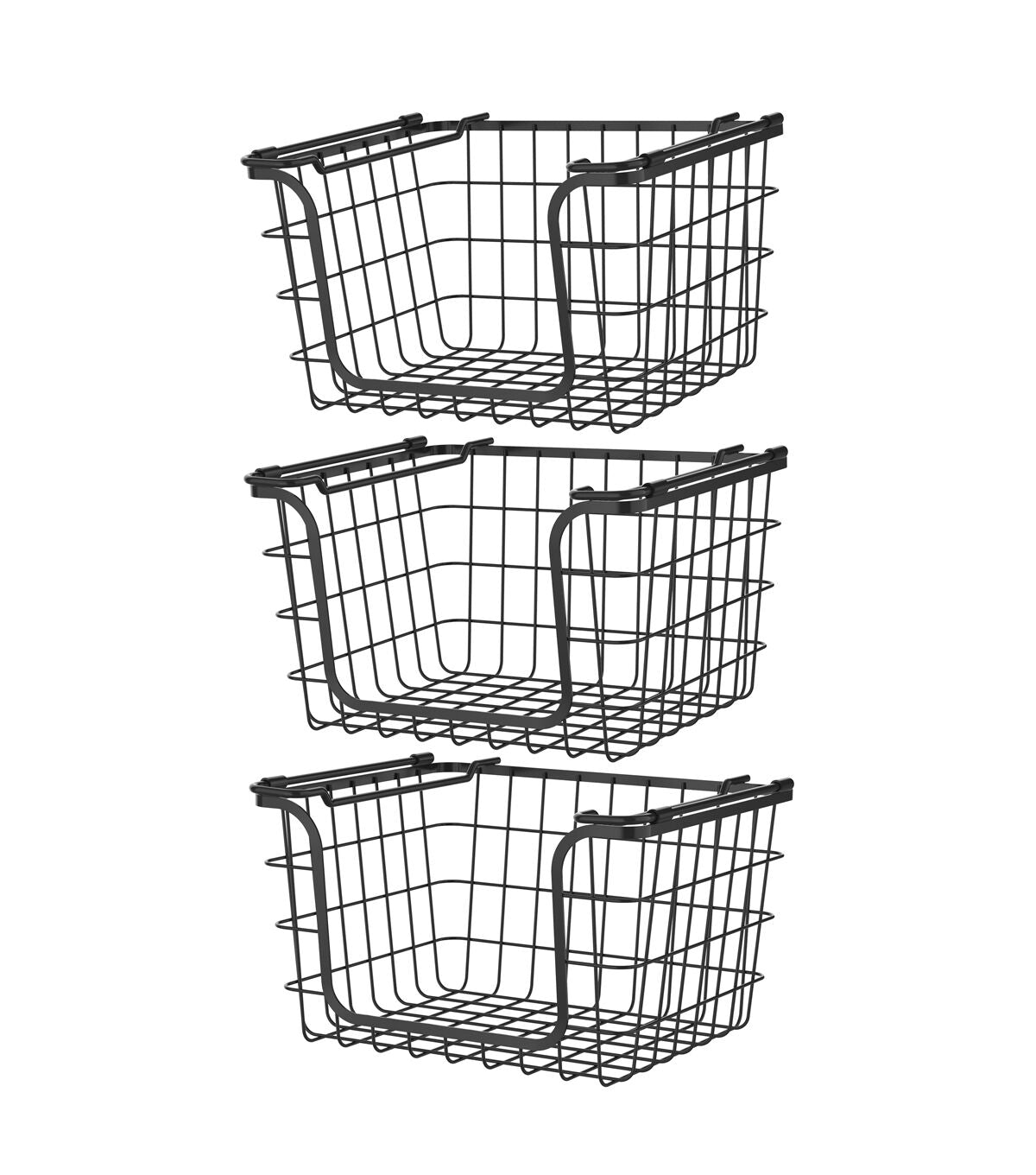 Oceanstar 12 x 10 Black Stackable Metal Wire Storage Baskets 3pk