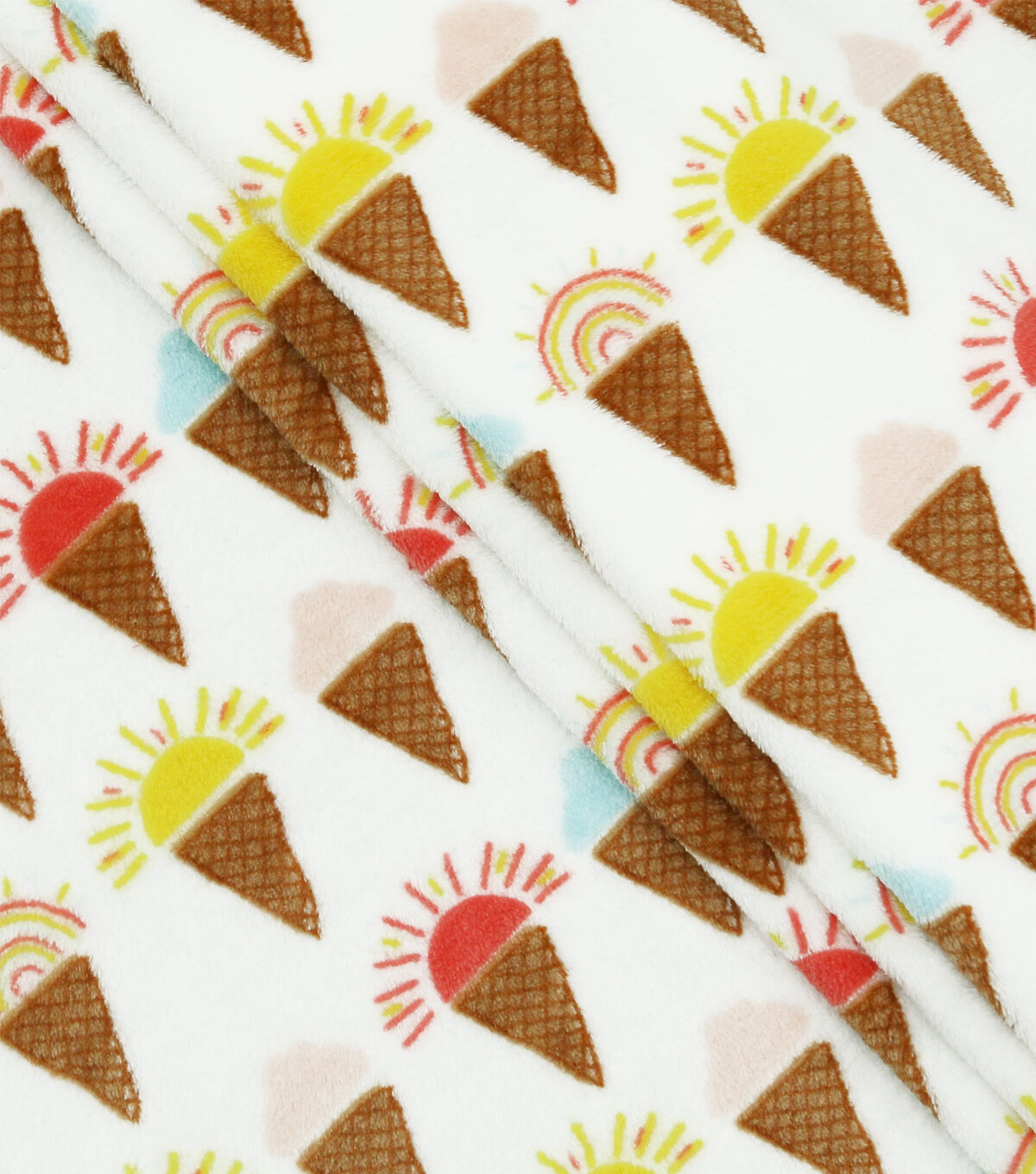 Summer Sunshine & Rainbow Cones On White Sew Lush Fleece Fabric
