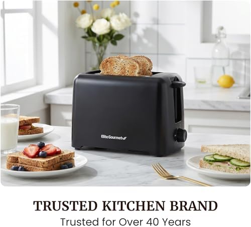 Elite Gourmet 2-Slice Cool-Touch Toaster, 1.25" Extra-Wide Slots, 6 Shades