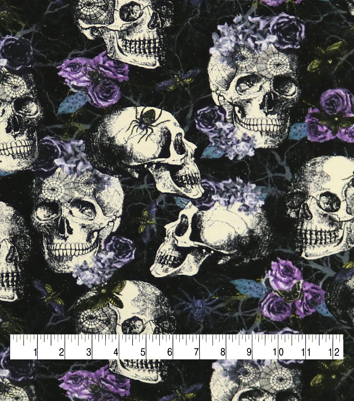Floral Skulls Halloween Super Snuggle Flannel Fabric