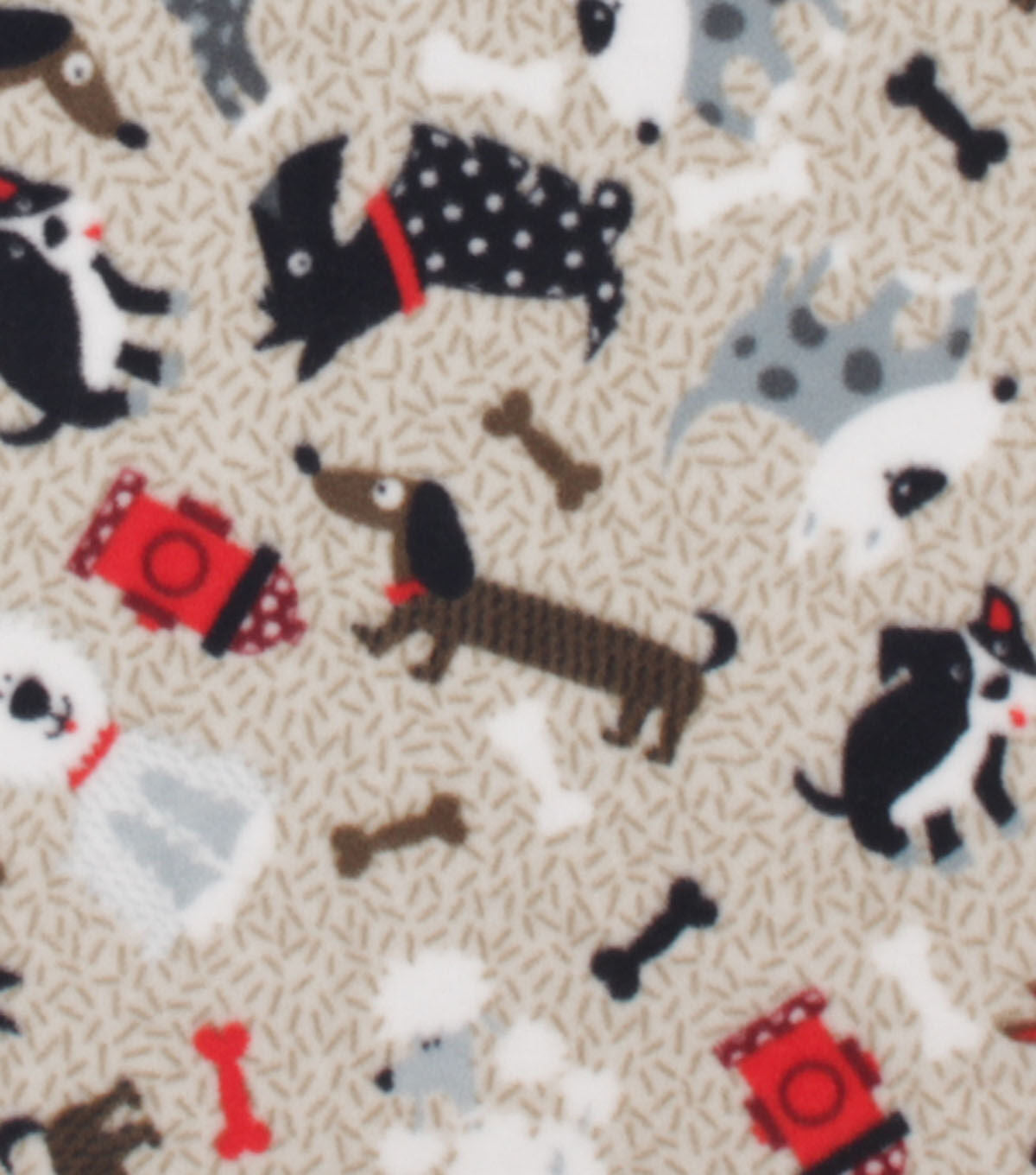Whimsical Dogs on Tan Anti Pill Plush Fleece Fabric